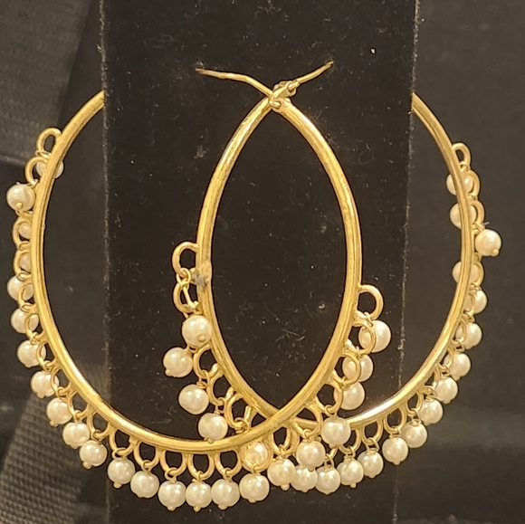 925 hoop earing with pearls gold tone - Picture 1 of 4